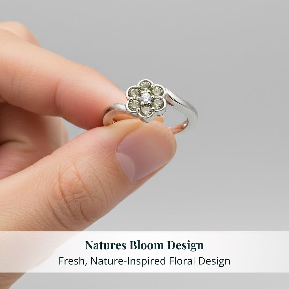 Ambanja Demantoid Garnet and Luxuriant Lab Grown Diamond G-H SI 0.85 ctw Natures Bloom Ring in Rhodium Over Sterling Silver (Size 7.0) image number 4