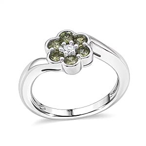 Ambanja Demantoid Garnet and Luxuriant Lab Grown Diamond G-H SI 0.85 ctw Natures Bloom Ring in Rhodium Over Sterling Silver (Size 9.0)