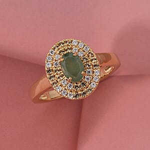 D'Joy Premium Ambanja Demantoid Garnet and Multi Gemstone 1.50 ctw Evergreen Flame Halo Ring in 18K Vermeil Yellow Gold Over Sterling Silver (Size 10.0)