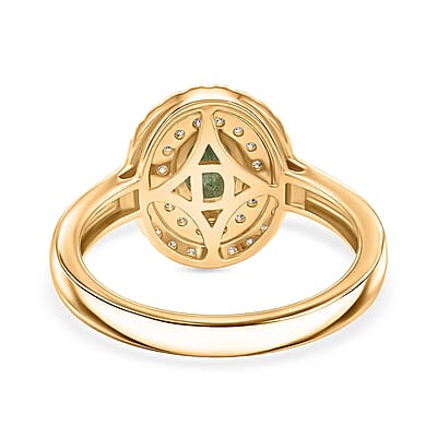 D'Joy Premium Ambanja Demantoid Garnet and Multi Gemstone 1.50 ctw Evergreen Flame Halo Ring in 18K Vermeil Yellow Gold Over Sterling Silver (Size 10.0)