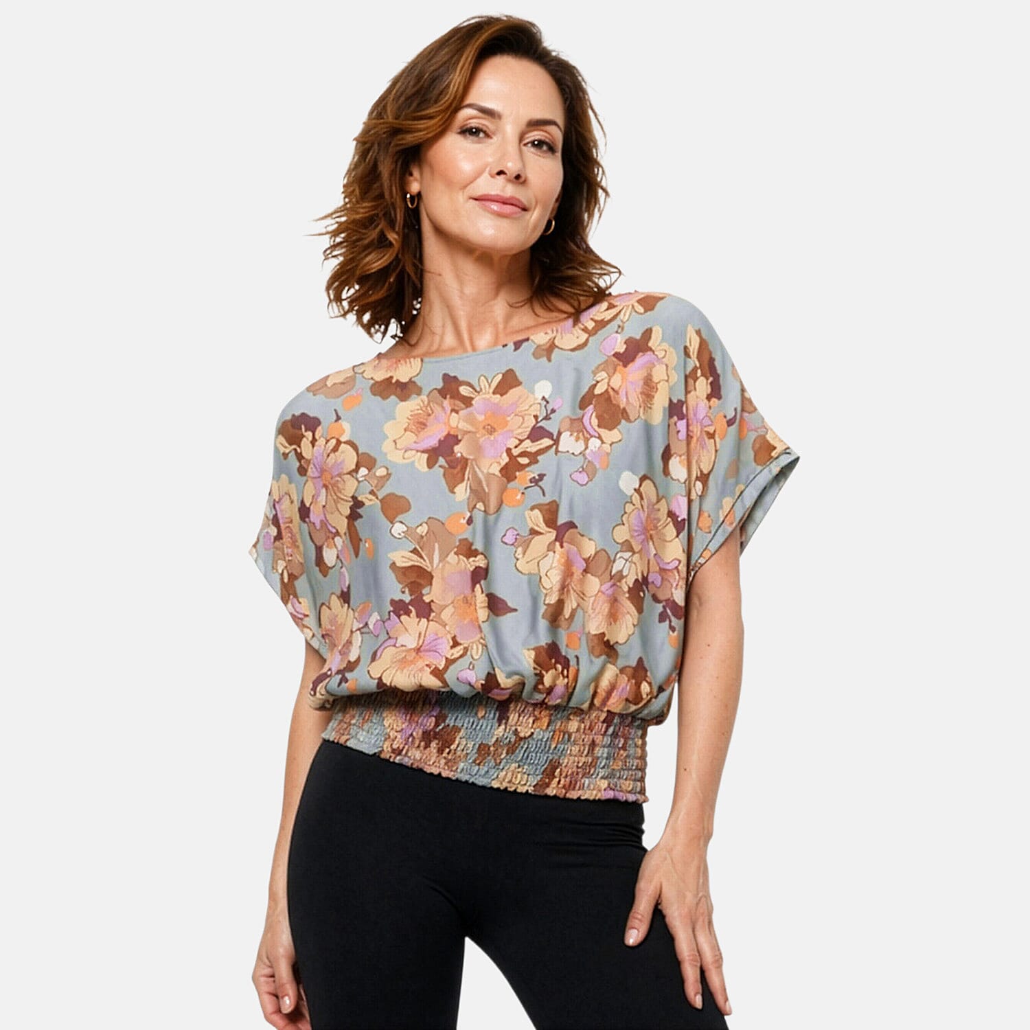 La Marey Blue Multi Pattern Smocked Blouson Top - One Size Missy