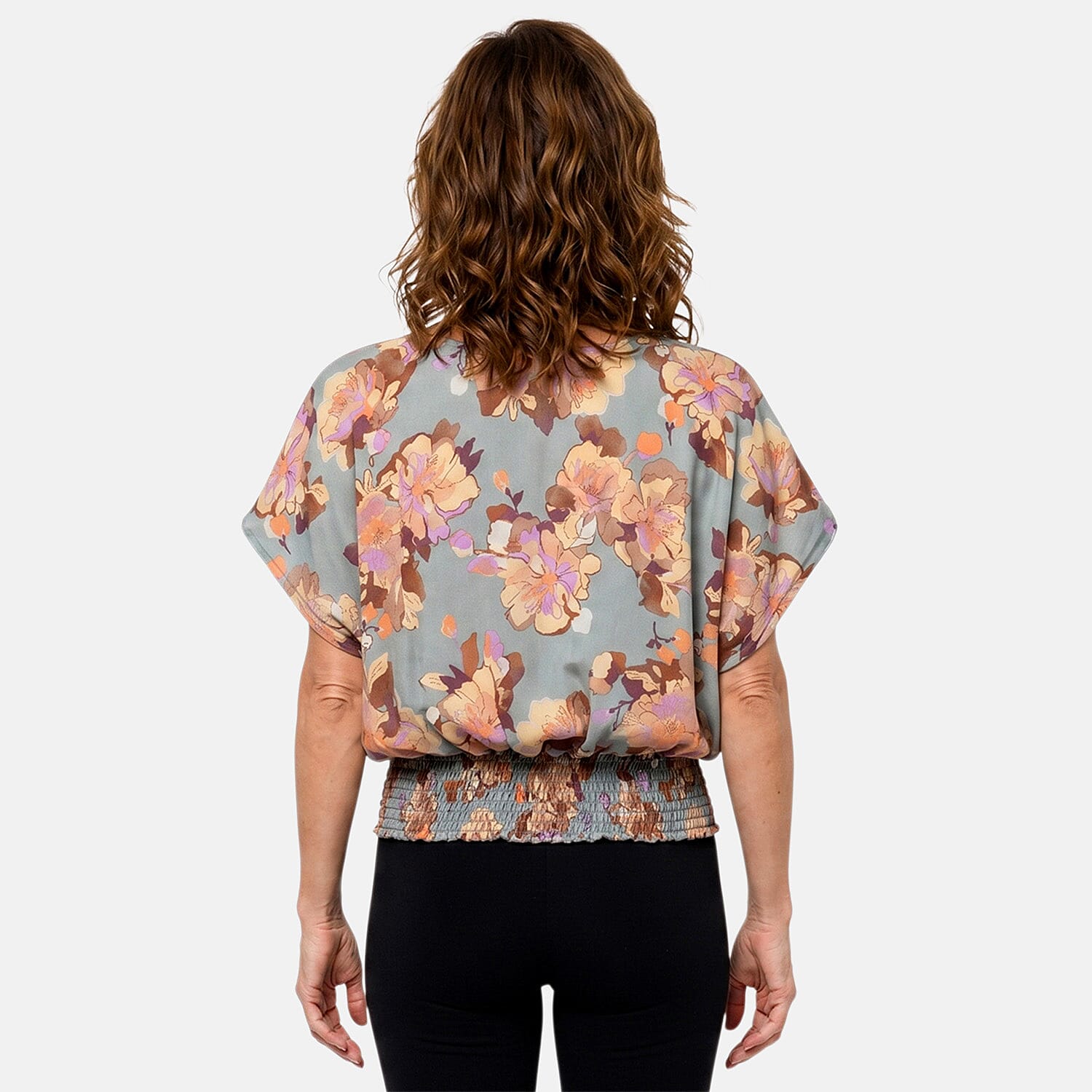 La Marey Blue Multi Pattern Smocked Blouson Top - One Size Missy