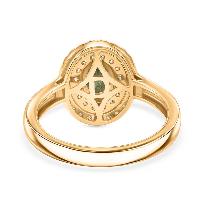 D'Joy Premium Ambanja Demantoid Garnet and Multi Gemstone 1.50 ctw Evergreen Flame Halo Ring in 18K Vermeil Yellow Gold Over Sterling Silver (Size 6.0)