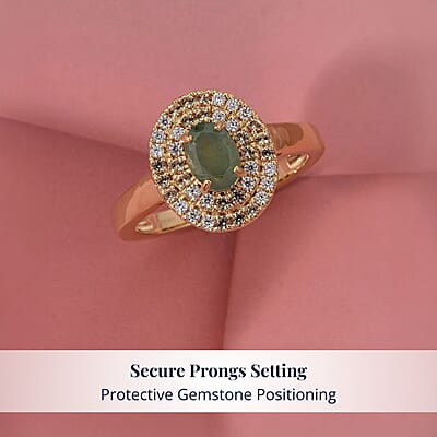 D'Joy Premium Ambanja Demantoid Garnet and Multi Gemstone 1.50 ctw Evergreen Flame Halo Ring in 18K Vermeil Yellow Gold Over Sterling Silver (Size 7.0)
