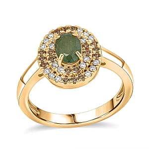 D'Joy Premium Ambanja Demantoid Garnet and Multi Gemstone 1.50 ctw Evergreen Flame Halo Ring in 18K Vermeil Yellow Gold Over Sterling Silver (Size 8.0)