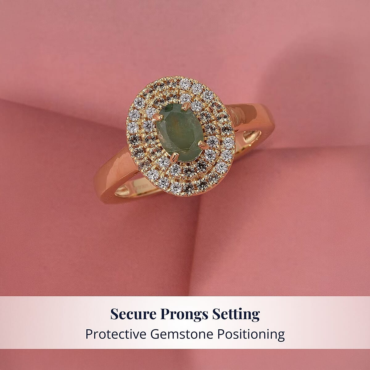 D'Joy Premium Ambanja Demantoid Garnet and Multi Gemstone 1.50 ctw Evergreen Flame Halo Ring in 18K Vermeil Yellow Gold Over Sterling Silver (Size 8.0) image number 3