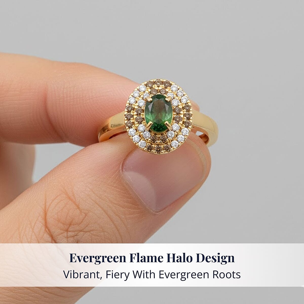 D'Joy Premium Ambanja Demantoid Garnet and Multi Gemstone 1.50 ctw Evergreen Flame Halo Ring in 18K Vermeil Yellow Gold Over Sterling Silver (Size 8.0) image number 4
