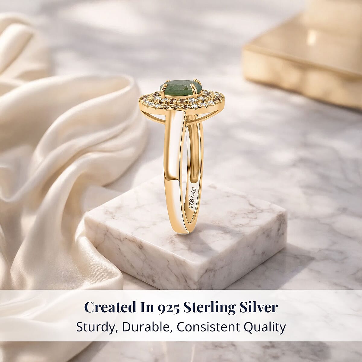 D'Joy Premium Ambanja Demantoid Garnet and Multi Gemstone 1.50 ctw Evergreen Flame Halo Ring in 18K Vermeil Yellow Gold Over Sterling Silver (Size 9.0) image number 2