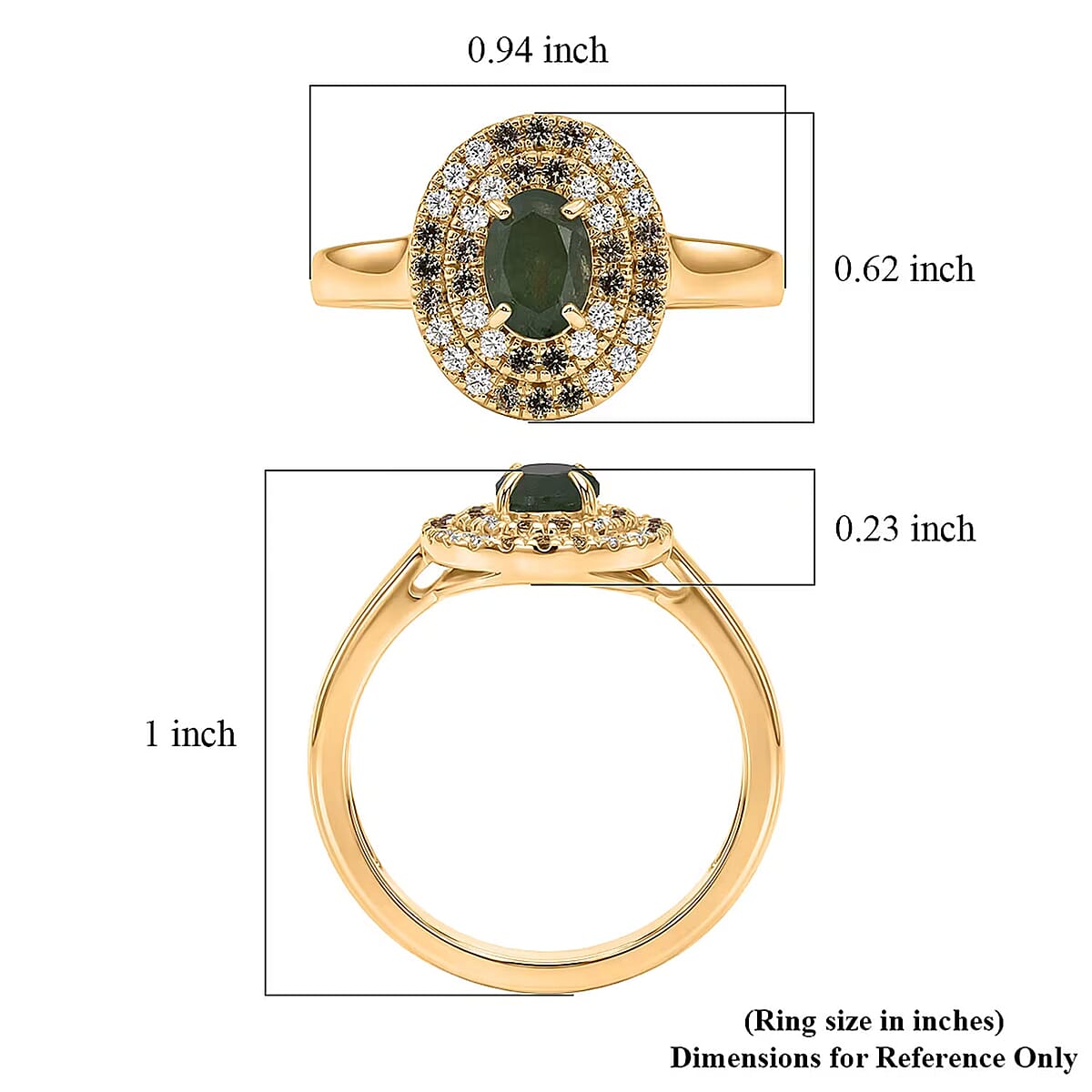 D'Joy Premium Ambanja Demantoid Garnet and Multi Gemstone 1.50 ctw Evergreen Flame Halo Ring in 18K Vermeil Yellow Gold Over Sterling Silver (Size 9.0) image number 5