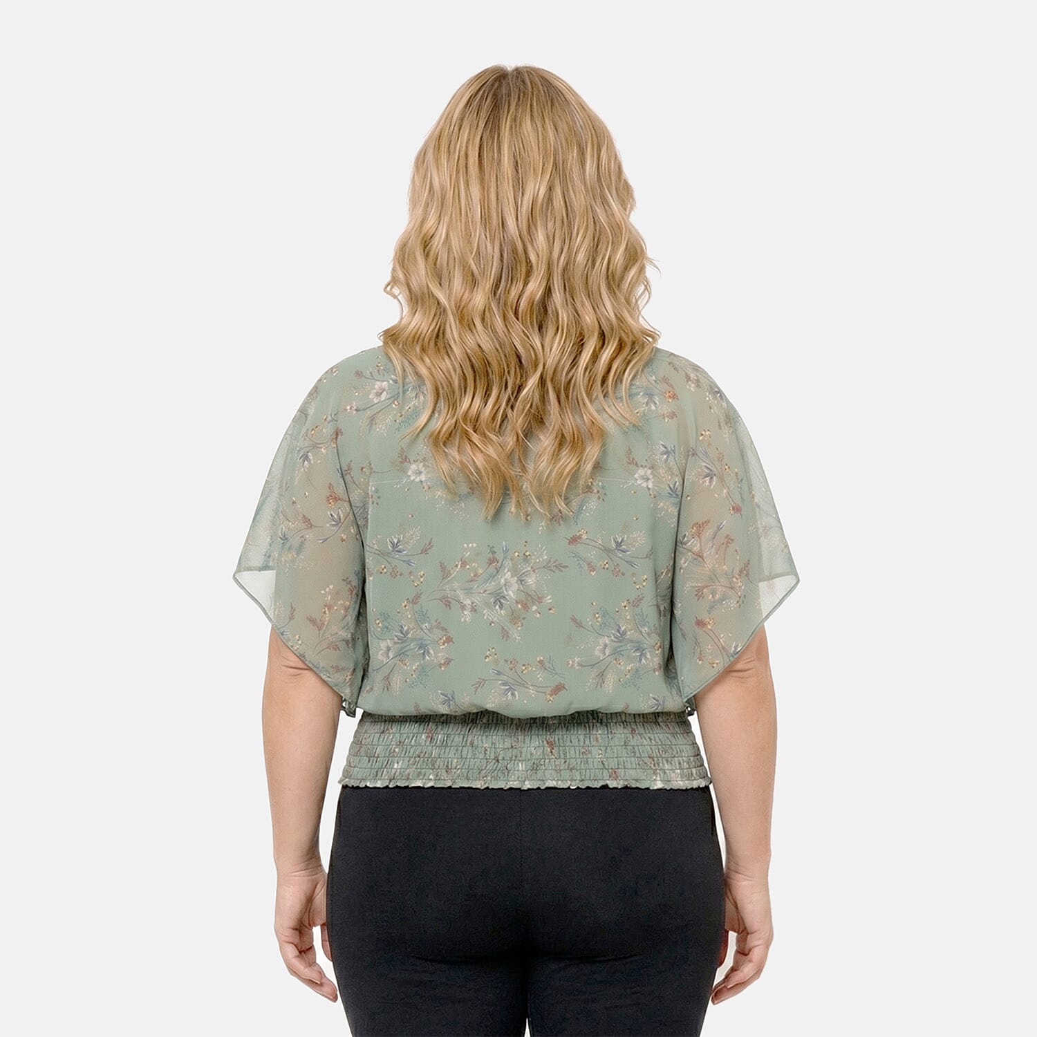 La Marey Sage Multi Pattern Smocked Blouson Top - One Size Plus
