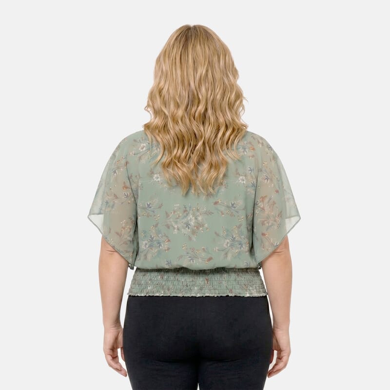 La Marey Sage Multi Pattern Smocked Blouson Top - One Size Plus