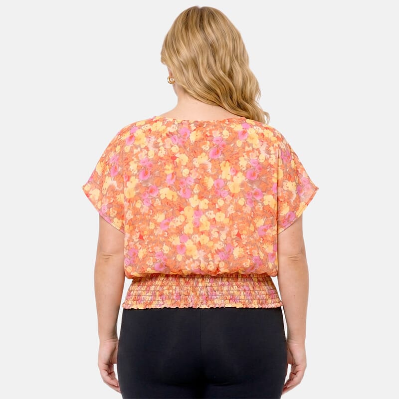 La Marey Pink Multi Pattern Smocked Blouson Top - One Size Plus