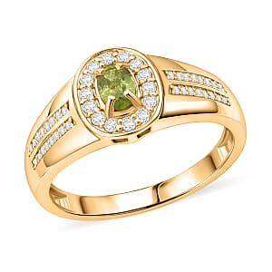D'Joy Premium Ambanja Demantoid Garnet and Moissanite 0.90 ctw Men's Ring in 18K Vermeil Yellow Gold Over Sterling Silver (Size 12.0)