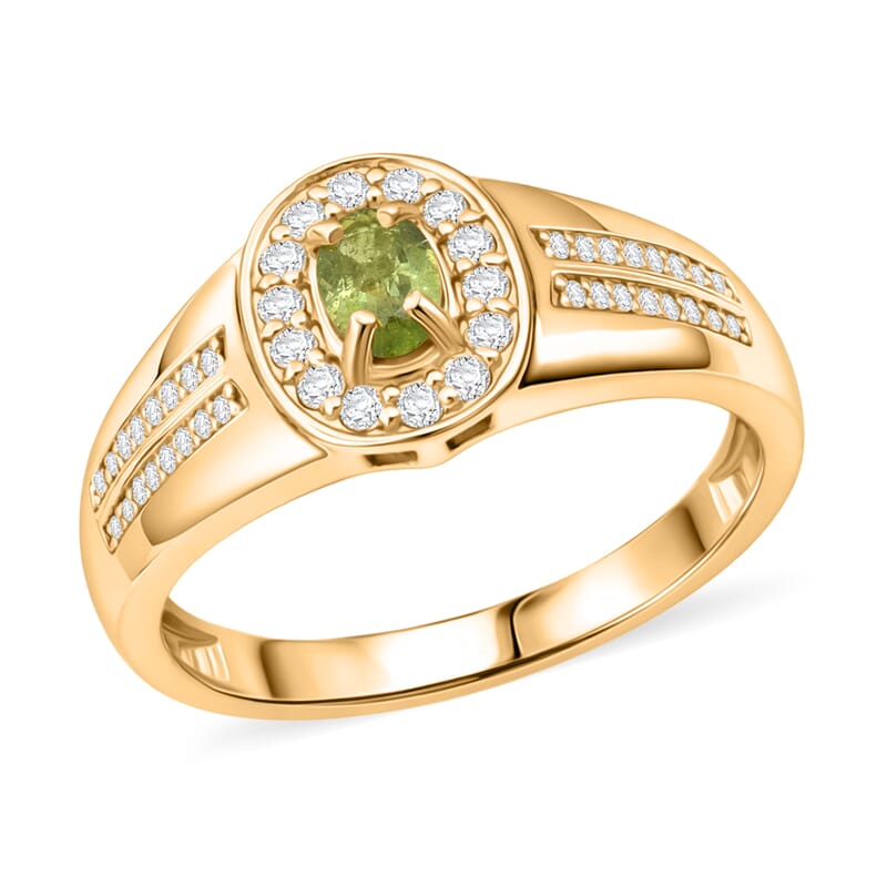 D'Joy Premium Ambanja Demantoid Garnet and Moissanite 0.90 ctw Men's Ring in 18K Vermeil Yellow Gold Over Sterling Silver (Size 14.0)
