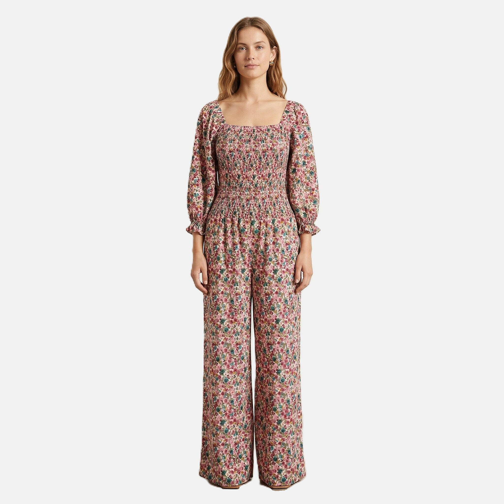 La Marey Multi Floral Pink Printed Embroidered Jumpsuit - One Size Plus