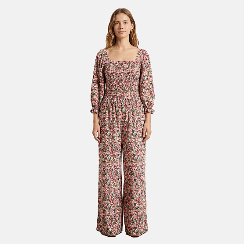 La Marey Multi Floral Pink Printed Embroidered Jumpsuit - One Size Plus