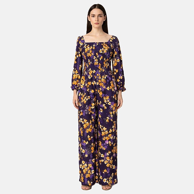 La Marey Multi Purple Maple Printed Embroidered Jumpsuit - One Size Plus