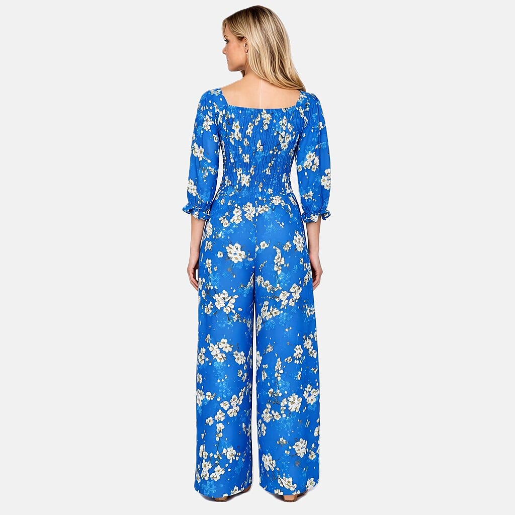 La Marey Multi Blue Blossom Printed Embroidered Jumpsuit - One Size Plus