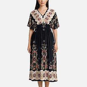 La Marey Black Smocked Waist Kaftan Sleeve Maxi Dress - One Size Plus