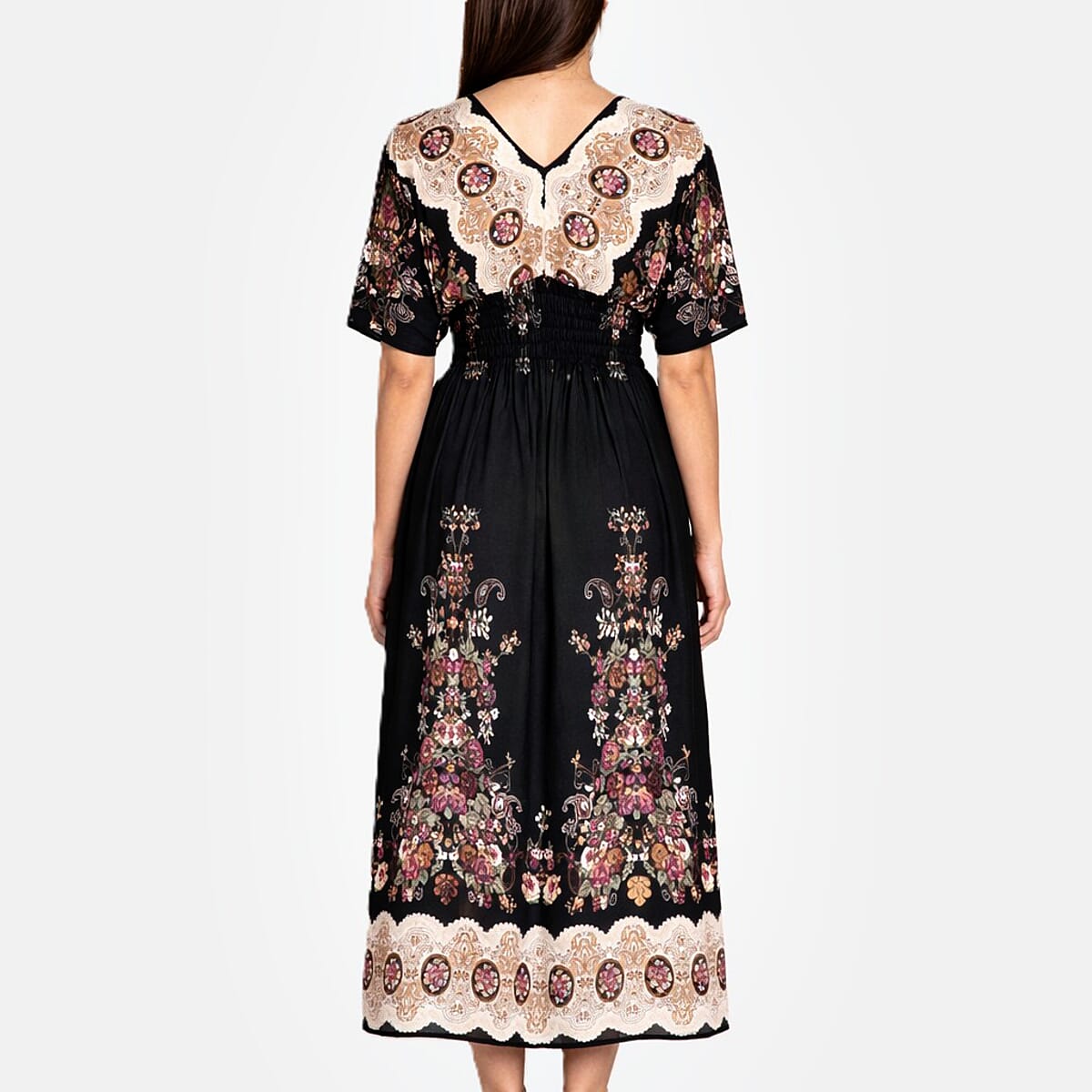 La Marey Black Smocked Waist Kaftan Sleeve Maxi Dress - One Size Plus image number 1