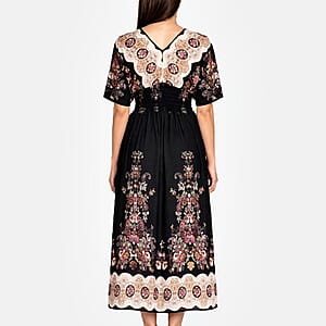 La Marey Black Smocked Waist Kaftan Sleeve Maxi Dress - One Size Plus