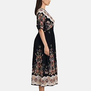 La Marey Black Smocked Waist Kaftan Sleeve Maxi Dress - One Size Plus