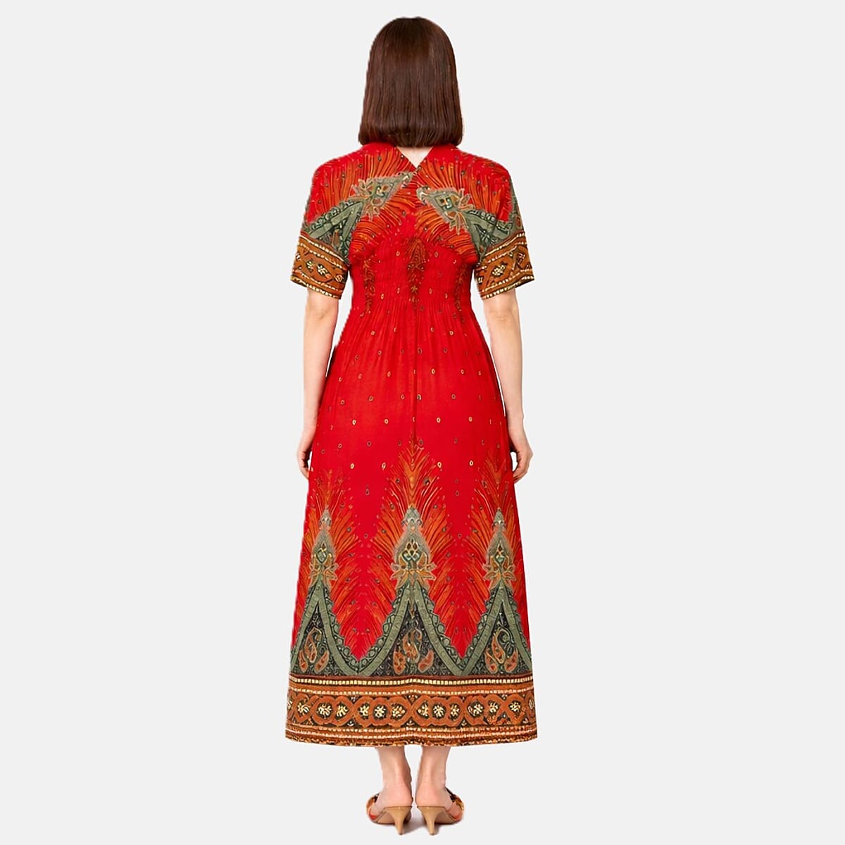 La Marey Red Smocked Waist Kaftan Sleeve Maxi Dress - One Size Fits Most image number 1