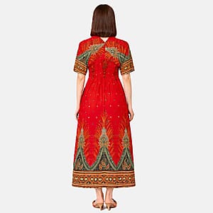 La Marey Red Smocked Waist Kaftan Sleeve Maxi Dress - One Size Plus