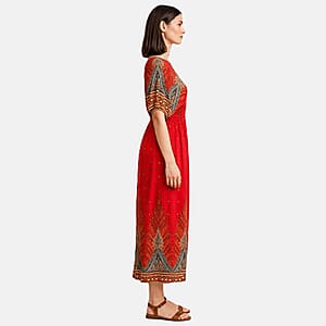 La Marey Red Smocked Waist Kaftan Sleeve Maxi Dress - One Size Plus