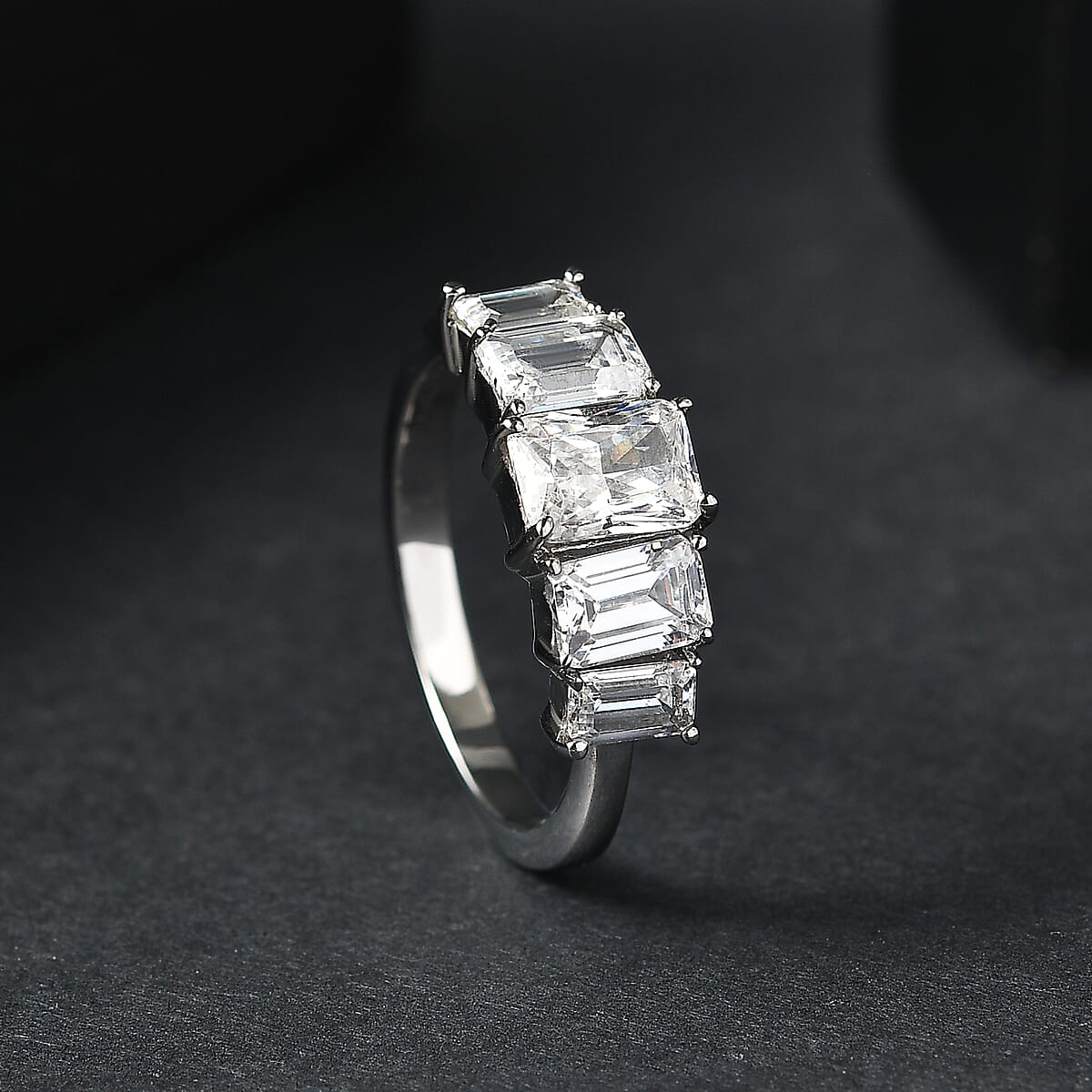 EverTrue Simulated Diamond 5 Stone Ring in Stainless Steel (Size 10.0) 5.15 ctw image number 1