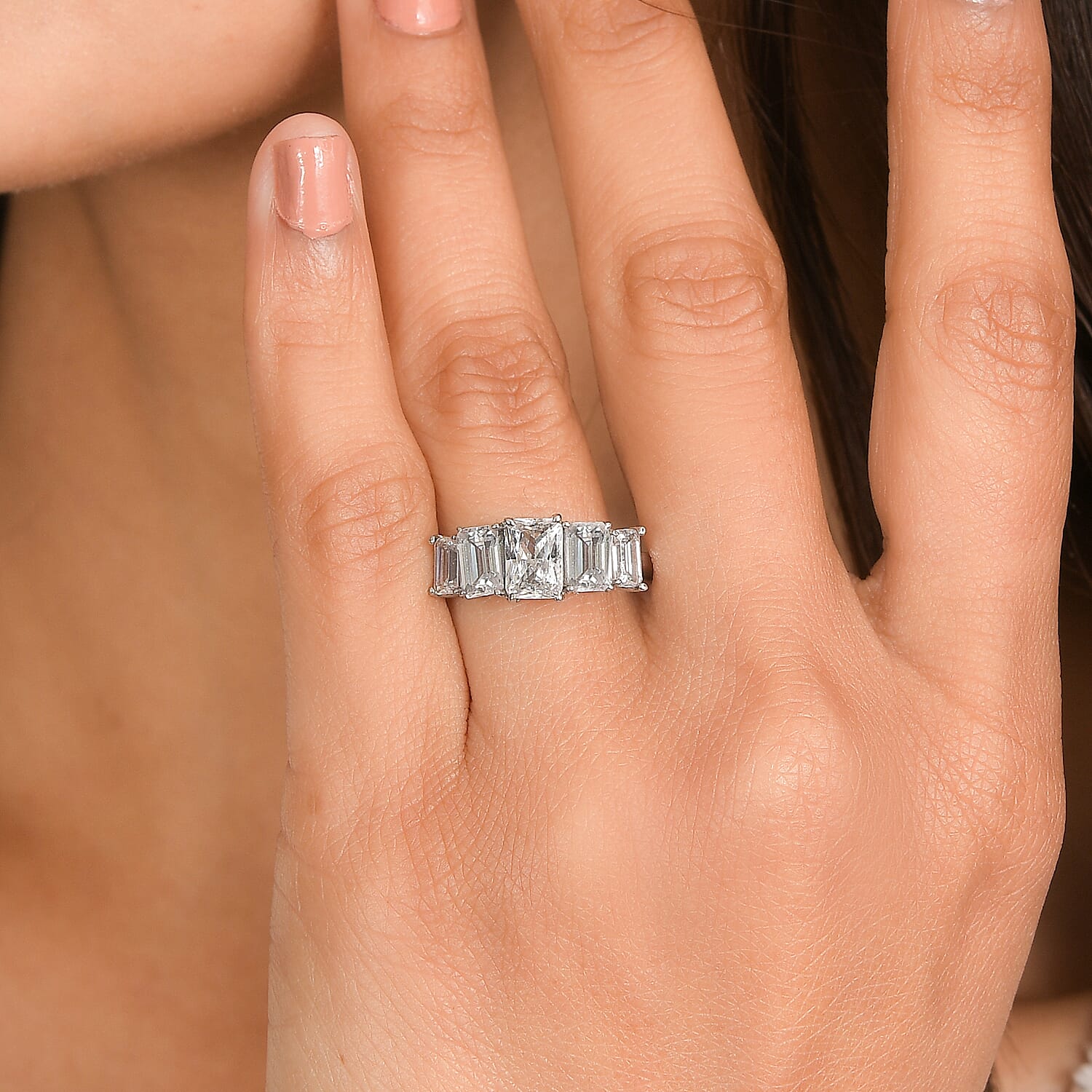EverTrue Simulated Diamond 5 Stone Ring in Stainless Steel (Size 10.0) 5.15 ctw
