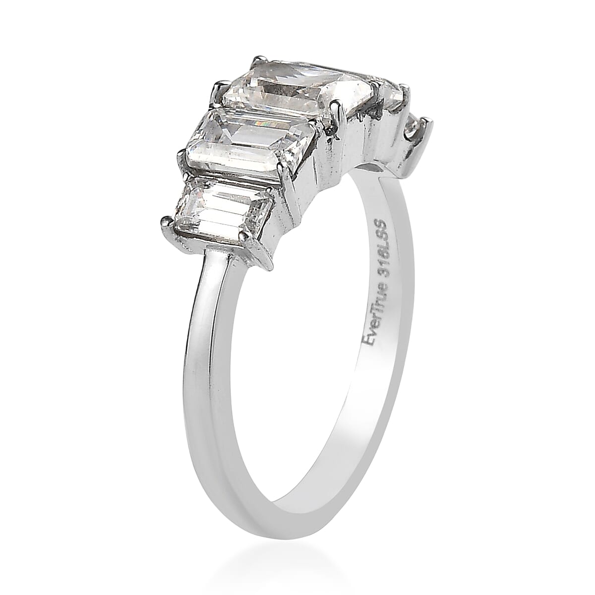 EverTrue Simulated Diamond 5 Stone Ring in Stainless Steel (Size 10.0) 5.15 ctw