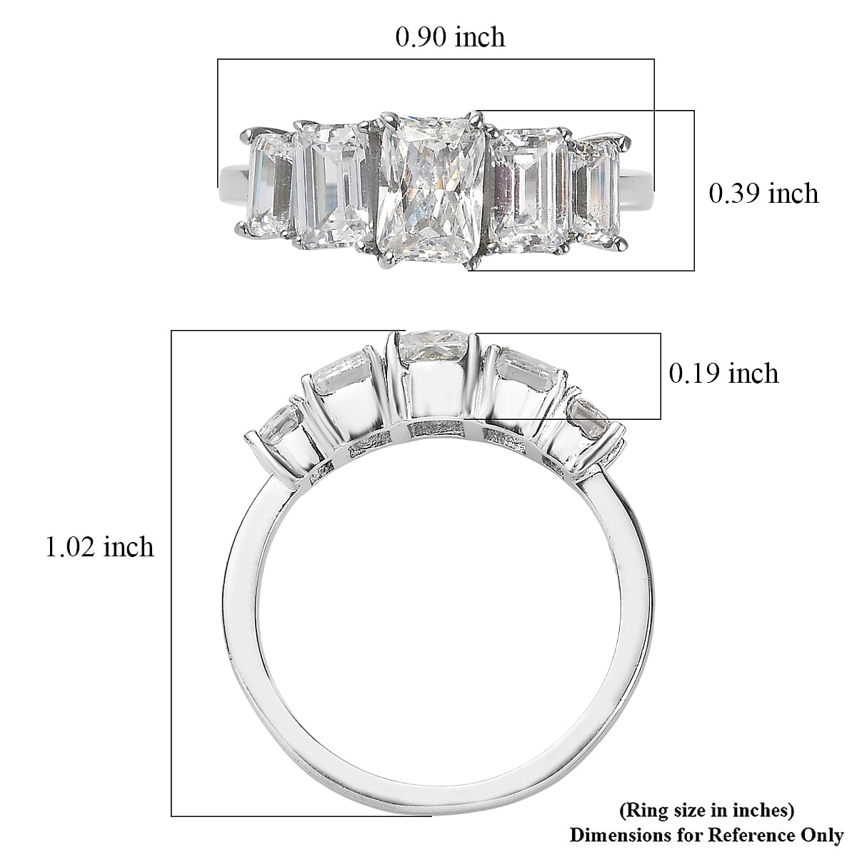 EverTrue Simulated Diamond 5 Stone Ring in Stainless Steel (Size 10.0) 5.15 ctw