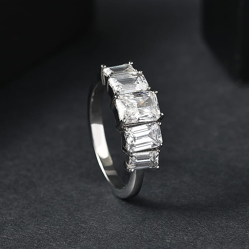 EverTrue Simulated Diamond 5 Stone Ring in Stainless Steel (Size 7.0) 5.15 ctw