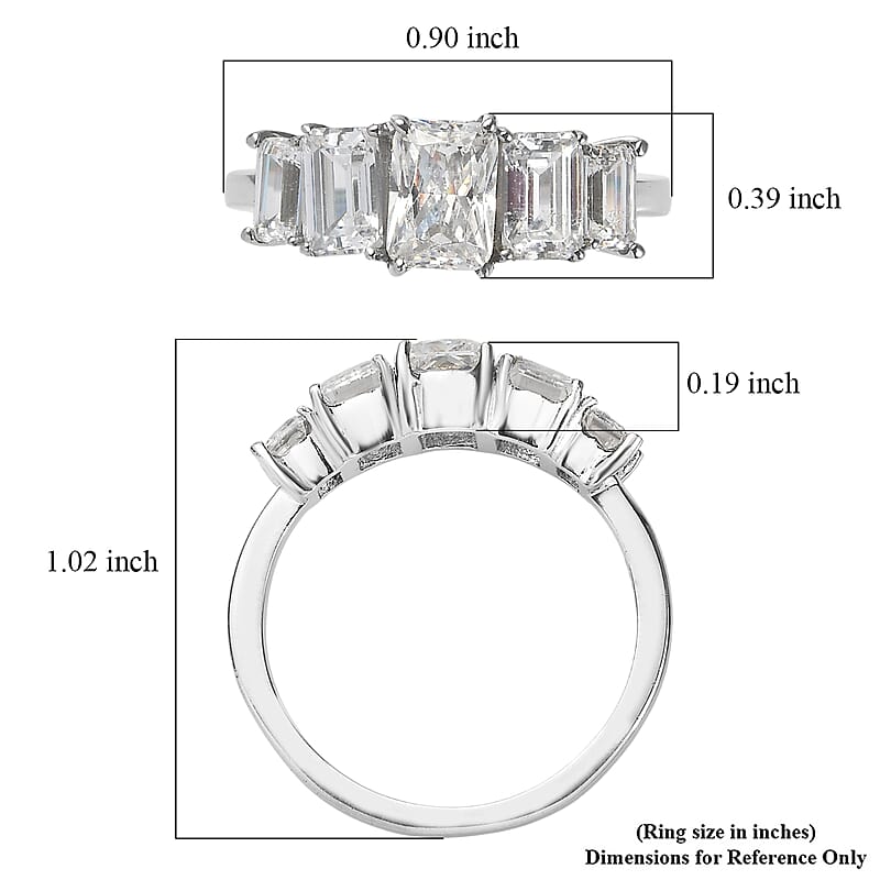 EverTrue Simulated Diamond 5 Stone Ring in Stainless Steel (Size 7.0) 5.15 ctw