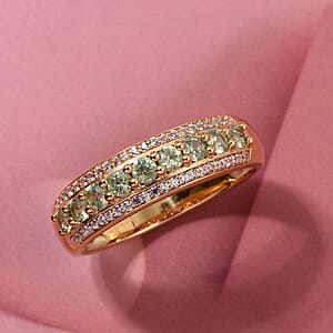 D'Joy Premium Ambanja Demantoid Garnet and White Zircon 0.90 ctw Woodland Spark Band Ring in 18K Vermeil Yellow Gold Over Sterling Silver (Size 10.0)