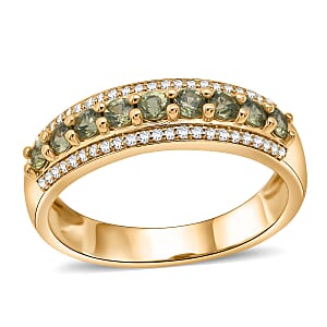 D'Joy Premium Ambanja Demantoid Garnet and White Zircon 0.90 ctw Woodland Spark Band Ring in 18K Vermeil Yellow Gold Over Sterling Silver (Size 6.0)