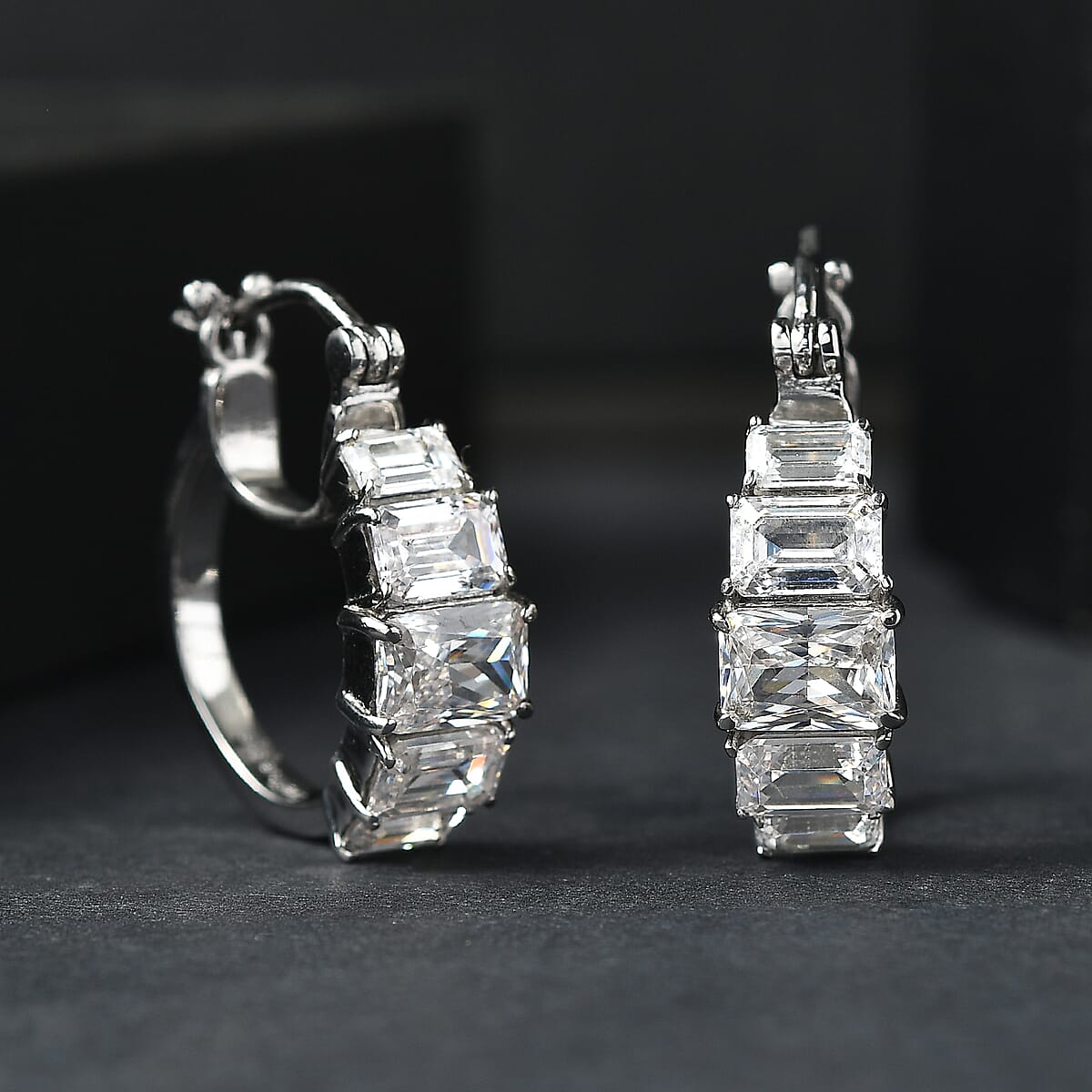 EverTrue Simulated Diamond Earrings in Stainless Steel image number 1
