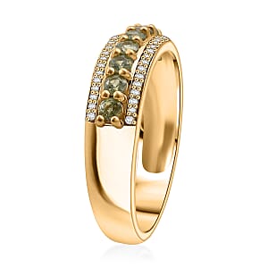 D'Joy Premium Ambanja Demantoid Garnet and White Zircon 0.90 ctw Woodland Spark Band Ring in 18K Vermeil Yellow Gold Over Sterling Silver (Size 7.0)