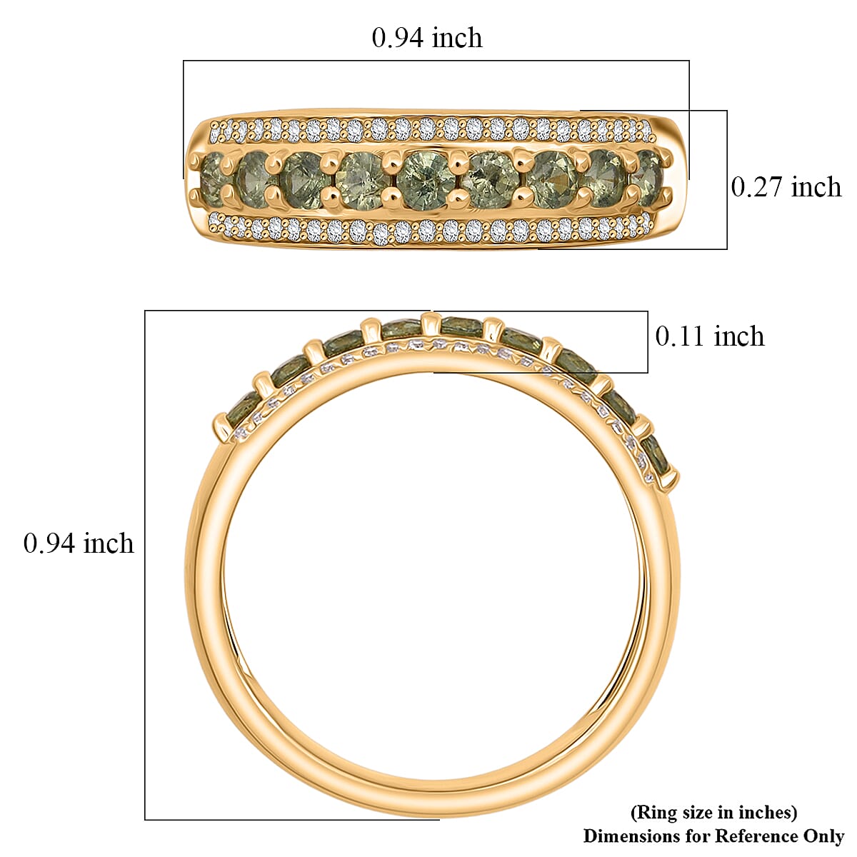D'Joy Premium Ambanja Demantoid Garnet and White Zircon 0.90 ctw Woodland Spark Band Ring in 18K Vermeil Yellow Gold Over Sterling Silver (Size 7.0) image number 3