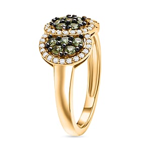 D'Joy Premium Ambanja Demantoid Garnet and White Zircon 1.00 ctw Greenfire Mosaic Ring in 18K Vermeil Yellow Gold Over Sterling Silver (Size 10.0)
