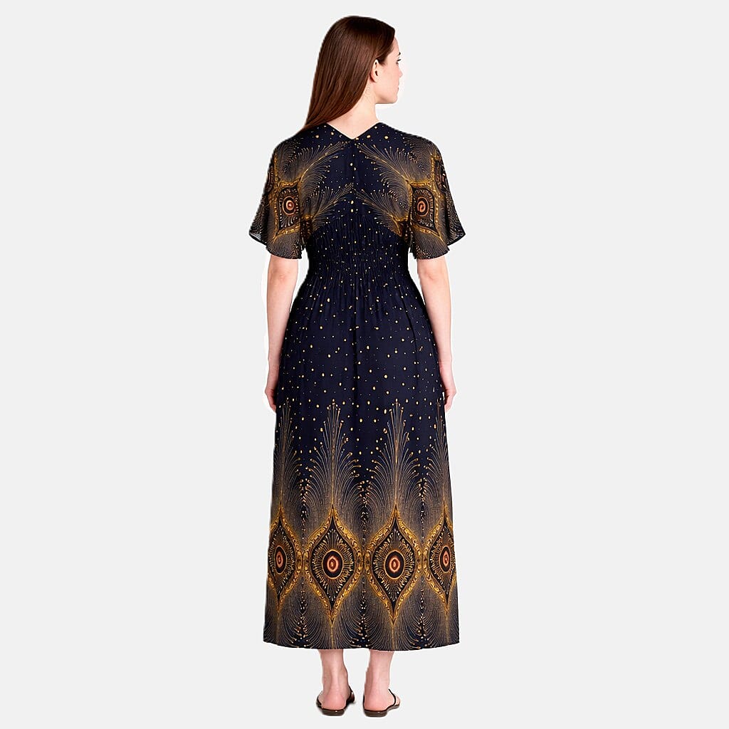 La Marey Midnight Blue Smocked Waist Kaftan Sleeve Maxi Dress - One Size Fits Most