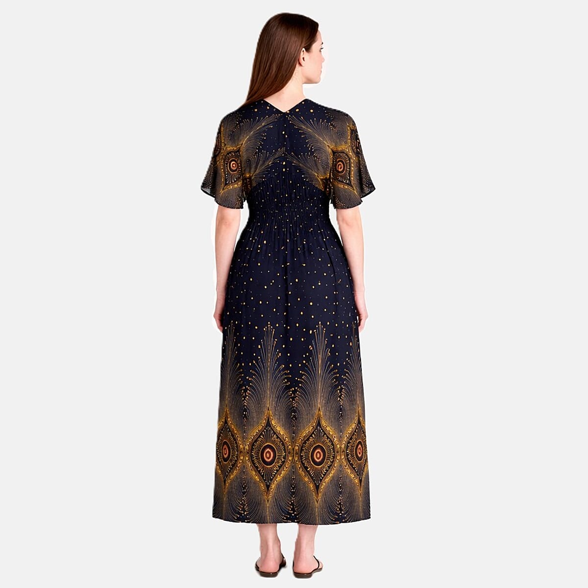 La Marey Midnight Blue Smocked Waist Kaftan Sleeve Maxi Dress - One Size Plus image number 1