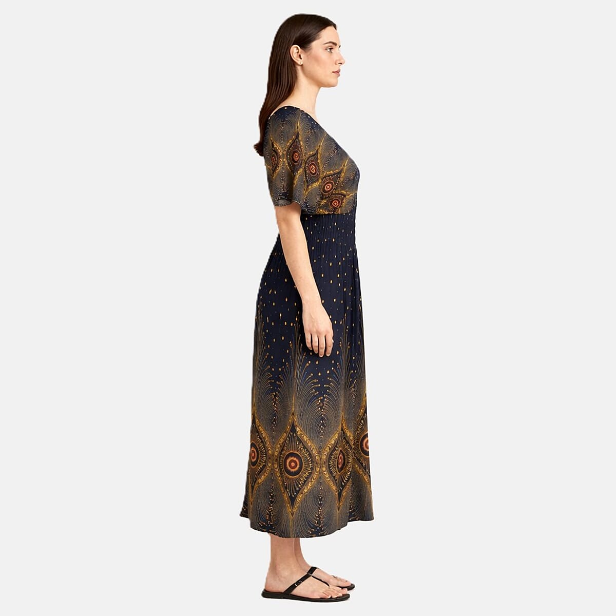 La Marey Midnight Blue Smocked Waist Kaftan Sleeve Maxi Dress - One Size Plus image number 2