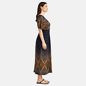 La Marey Midnight Blue Smocked Waist Kaftan Sleeve Maxi Dress - One Size Plus