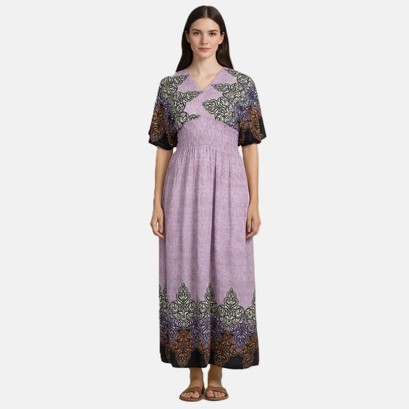 La Marey Pink Smocked Waist Kaftan Sleeve Maxi Dress - One Size Fits Most