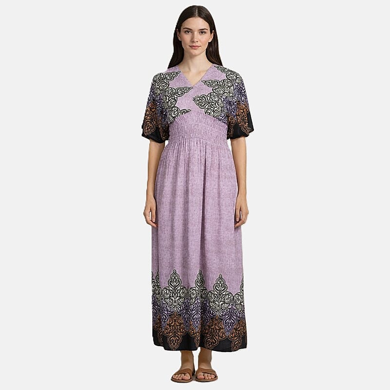La Marey Pink Smocked Waist Kaftan Sleeve Maxi Dress - One Size Fits Most