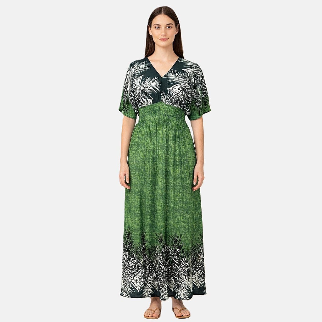 La Marey Green Smocked Waist Kaftan Sleeve Maxi Dress - One Size Fits Most