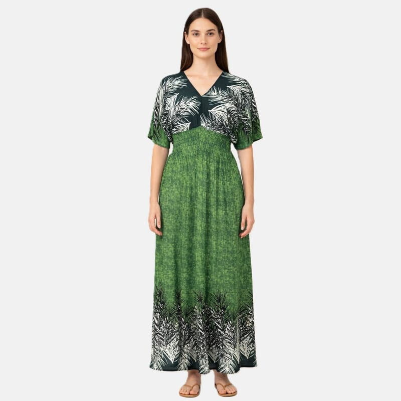 La Marey Green Smocked Waist Kaftan Sleeve Maxi Dress - One Size Fits Most