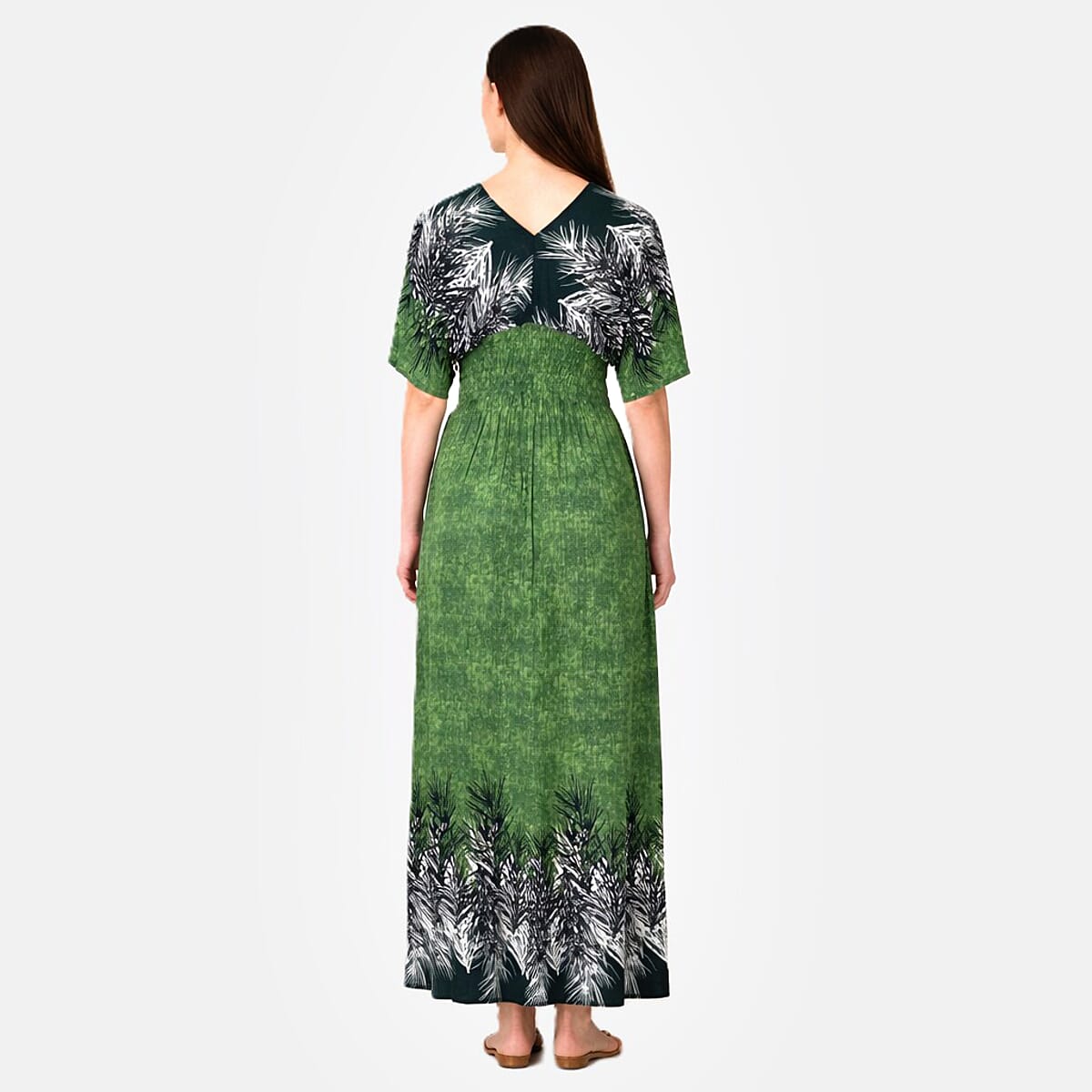 La Marey Green Smocked Waist Kaftan Sleeve Maxi Dress - One Size Plus image number 1